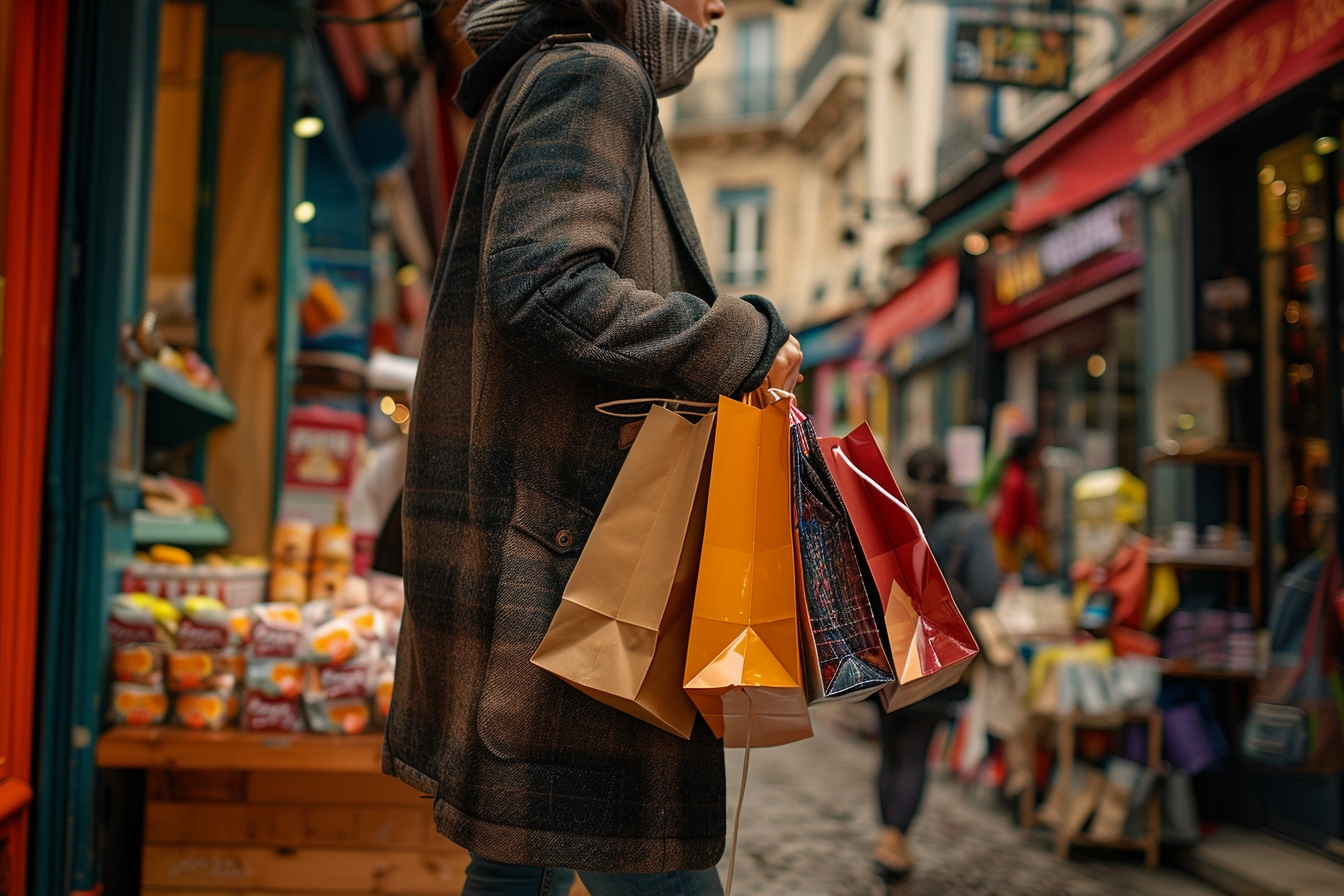 Personne enchantée par une trouvaille unique dans une boutique cachée lors d'une séance de shopping à Colombes.